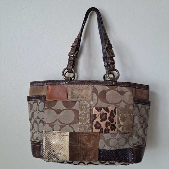 Coach Vintage Patchwork Tote Bag Brown Earth Tones - Picture 10 of 15